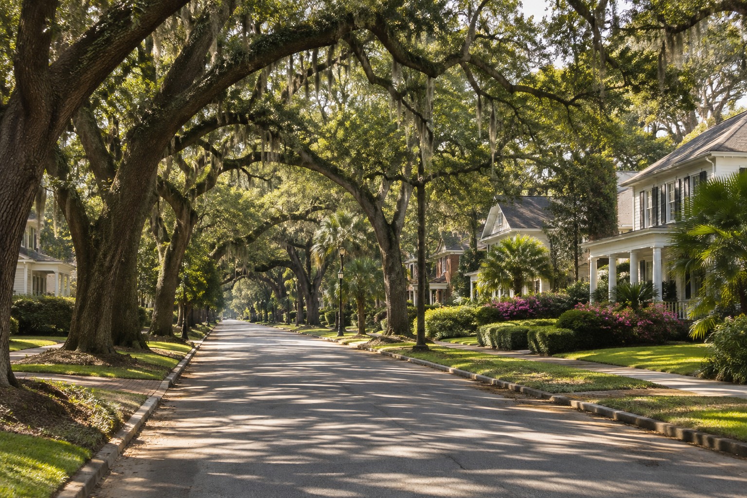 A tree lined residential street in Jacksonville Florida